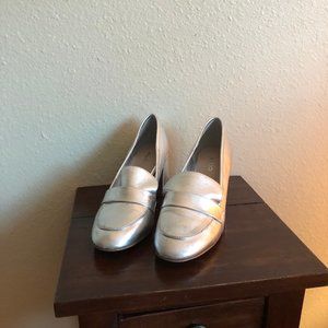 Aldo Silver Penny Loafer Heels